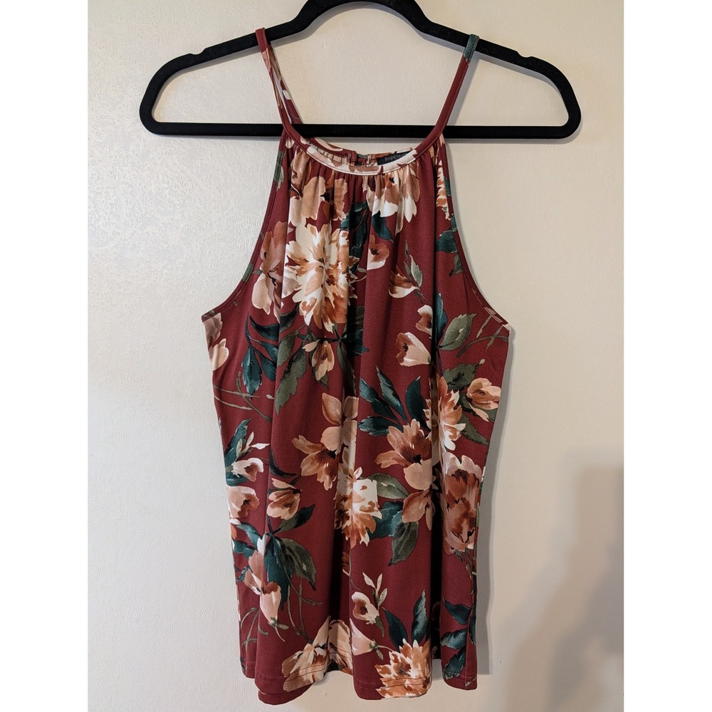 Papermoon Womens Floral Halter Neck Tank Top Burgundy Sleeveless Blouse Small
